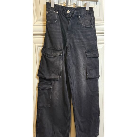 Zara Kids Relaxed Wide Leg Denim Multi Cargo Jeans Wash Black Size 11-12 - Picture 6 of 11